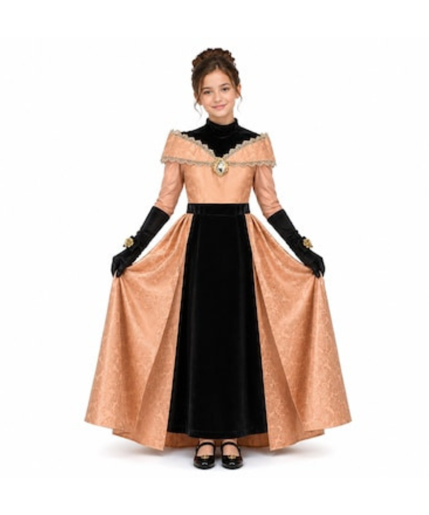 Party Centre - Disney Golden Princess Belle Prestige Dress Up Costume with Headpiece, Medium (7-8 Years)