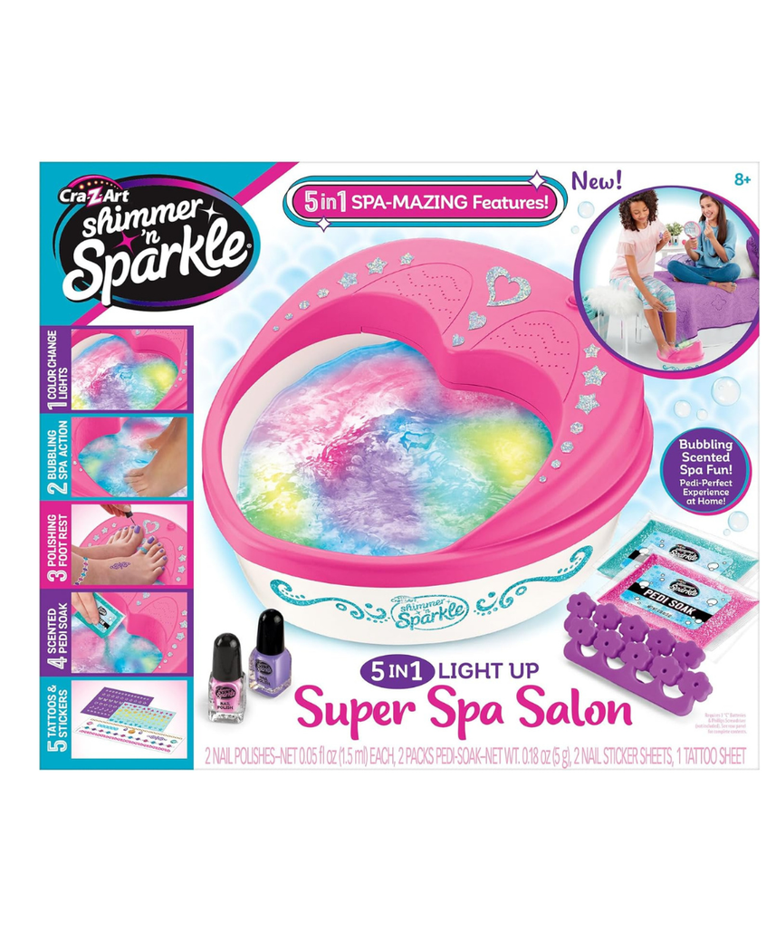 Shimmer N Sparkle Light Up 5-in-1 Light-Up Super Spa Salon, At-Home Pedicure Kit with Color-Changing Light Effects, Salon-Style Foot Spa for Kids & Adults