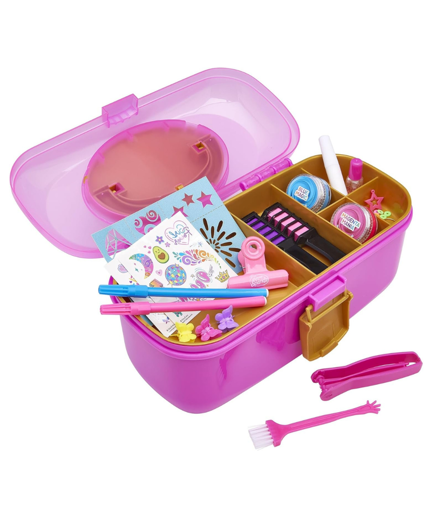 Shimmer N Sparkle 2-in-1 Hair & Body Creations Caddy, Complete Styling Kit with Hair Colors, Extensions, Tattoos, Chalk & Accessories, Portable Creativity Set for Kids Ages 8+