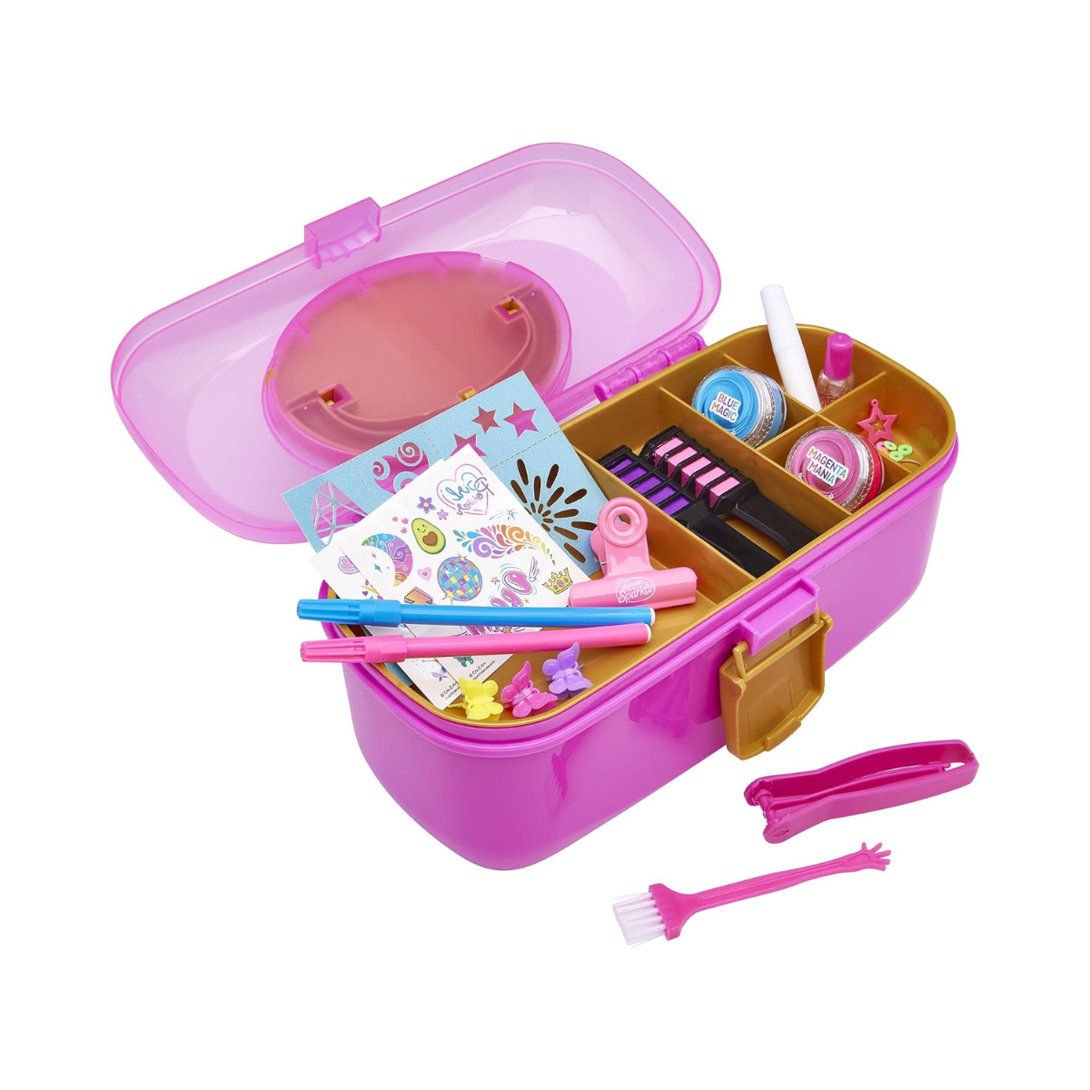 Shimmer N Sparkle 2-in-1 Hair & Body Creations Caddy, Complete Styling Kit with Hair Colors, Extensions, Tattoos, Chalk & Accessories, Portable Creativity Set for Kids Ages 8+