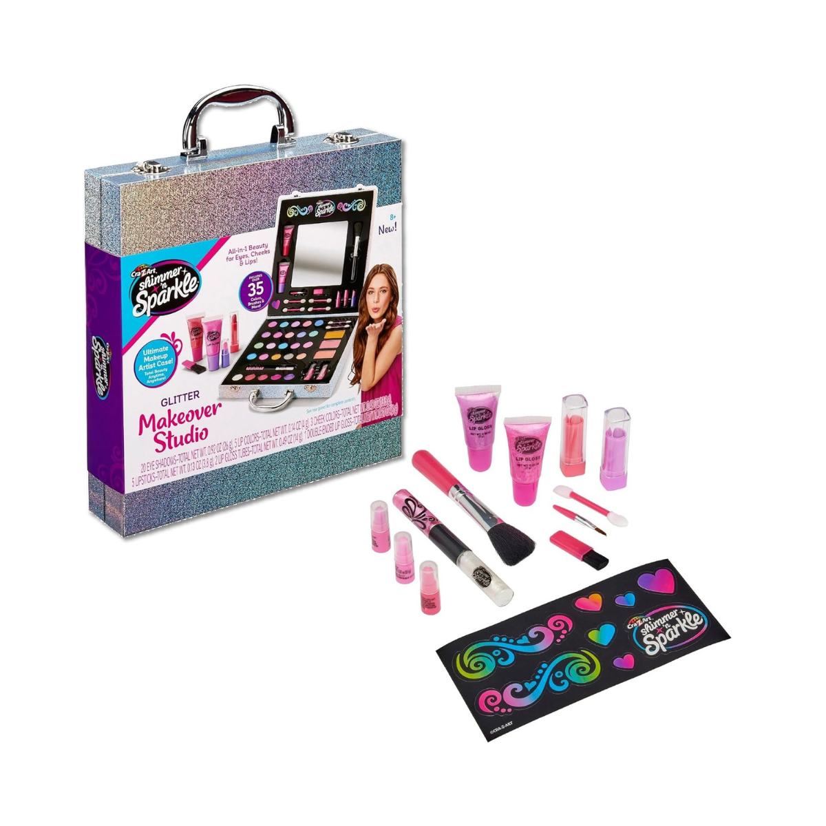 Cra-Z-Art Shimmer and Sparkle Shimmer 'n Sparkle Glitter Makeover Studio Beauty Kit â€“ All-in-One for Eye, Cheeks and Lips Ages 8 Up