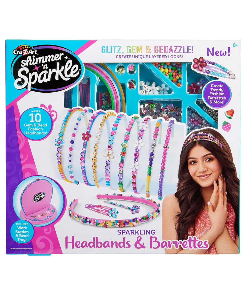 Shimmer N Sparkle Sparkling Headbands & Hair Charms Craft Kit, DIY Beaded Headband Making Kit, Make 10 Glam Designs, Fun Playset for Girls, Includes Gems, Beads, Barrettes & Pins, Age 6+ Year -65595