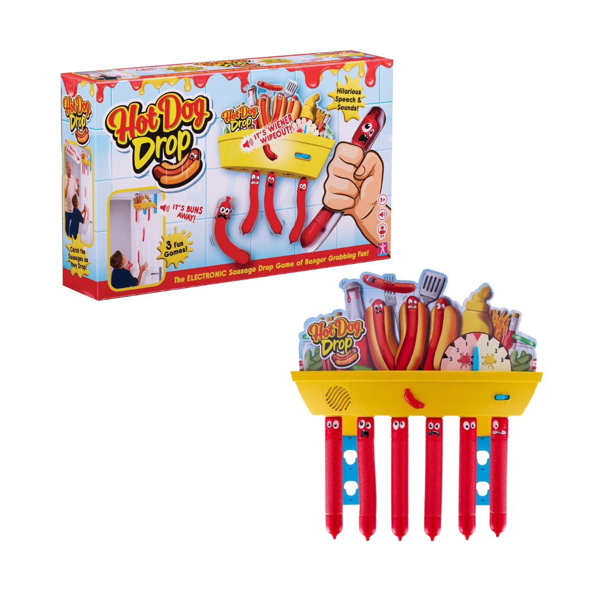 Hot Dog Drop Game, Fun Family Game for Kids 5+ Years, Exciting Fast-Paced Sausage Grabbing Game