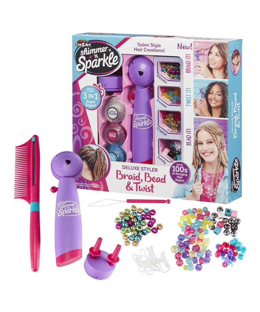 Cra-Z-Art Shimmer N Sparkle Deluxe Styler Braid, Bead & Twist, Hair Braiding Machine for Kids, Hair Styler Twister Toy, Fashion Threads & Accessories for Girls Long Hairs, Ages 8 Year & Up - 65576