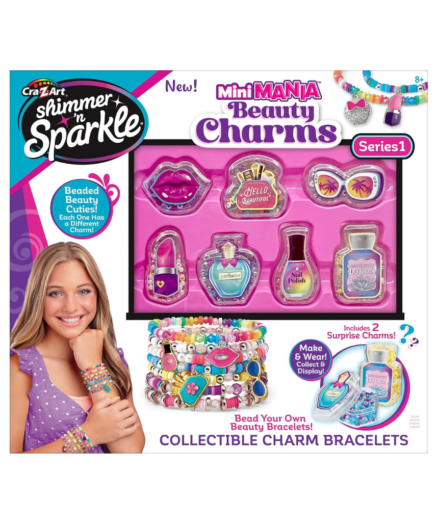 Shimmer N Sparkle Mini Mania Beauty Charms Bracelet Maker Make your own collectable charm bracelets Includes over 1000 multicoloured beads Jewellery making kit Make your own friendship bracelets