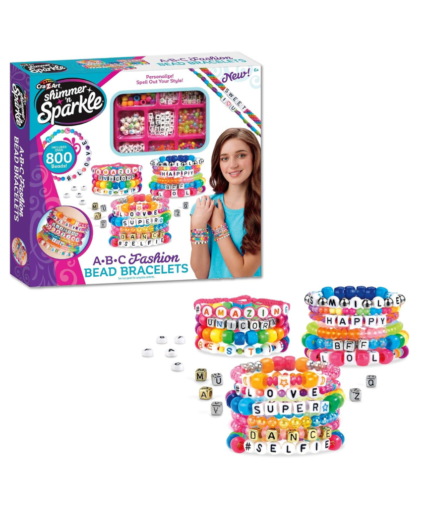 Cra-Z-Art Shimmer N Sparkle ABC Bead Bracelet Kit with 700+ Alphabet & Fashion Beads, Cords, Charms for Girls & DIY Jewelry Craft Set for Kids- Create Personalized Name Bracelets & Accessories