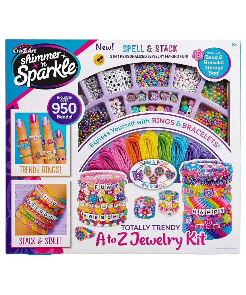 Shimmer and Sparkle A to Z Jewelry Making Kit, DIY Friendship Bracelets & Beaded Rings Set, Includes 950+ Beads, Kids Fashion Bracelet Maker, Creates Trendy Jewelry for Girls - Mutlicolor (65664)