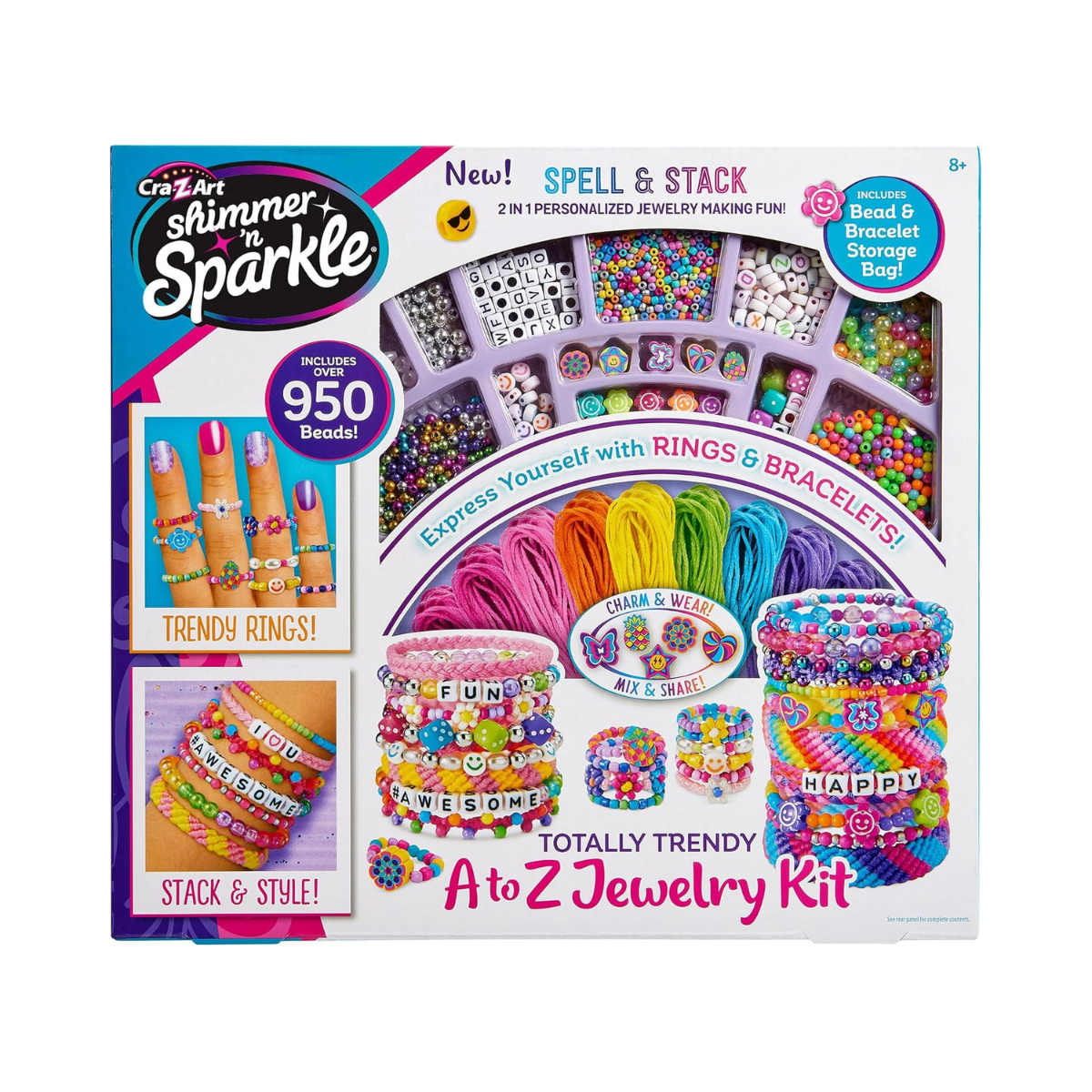 Shimmer and Sparkle A to Z Jewelry Making Kit, DIY Friendship Bracelets & Beaded Rings Set, Includes 950+ Beads, Kids Fashion Bracelet Maker, Creates Trendy Jewelry for Girls - Mutlicolor (65664)