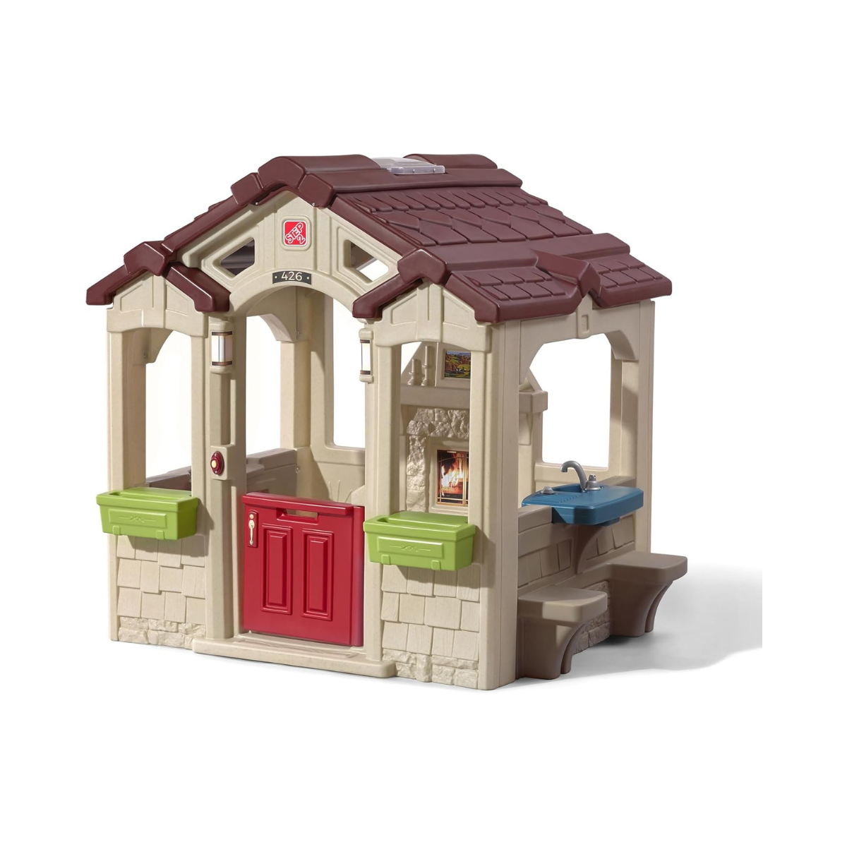 Step2 Charming Cottage Kids Outdoor Playhouse with Working Doorbell, Kitchen Set & Fireplace – 867400 (127.3 x 147.3 x 149.2 cm)