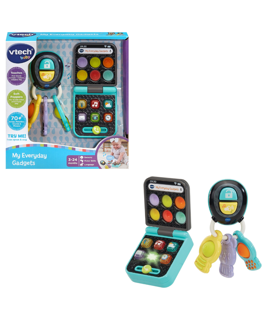VTech Baby My Everyday Gadgets Pretend Play Phone and Keys Learning Toy with Lights Sounds and Textures Multicolor 3m+