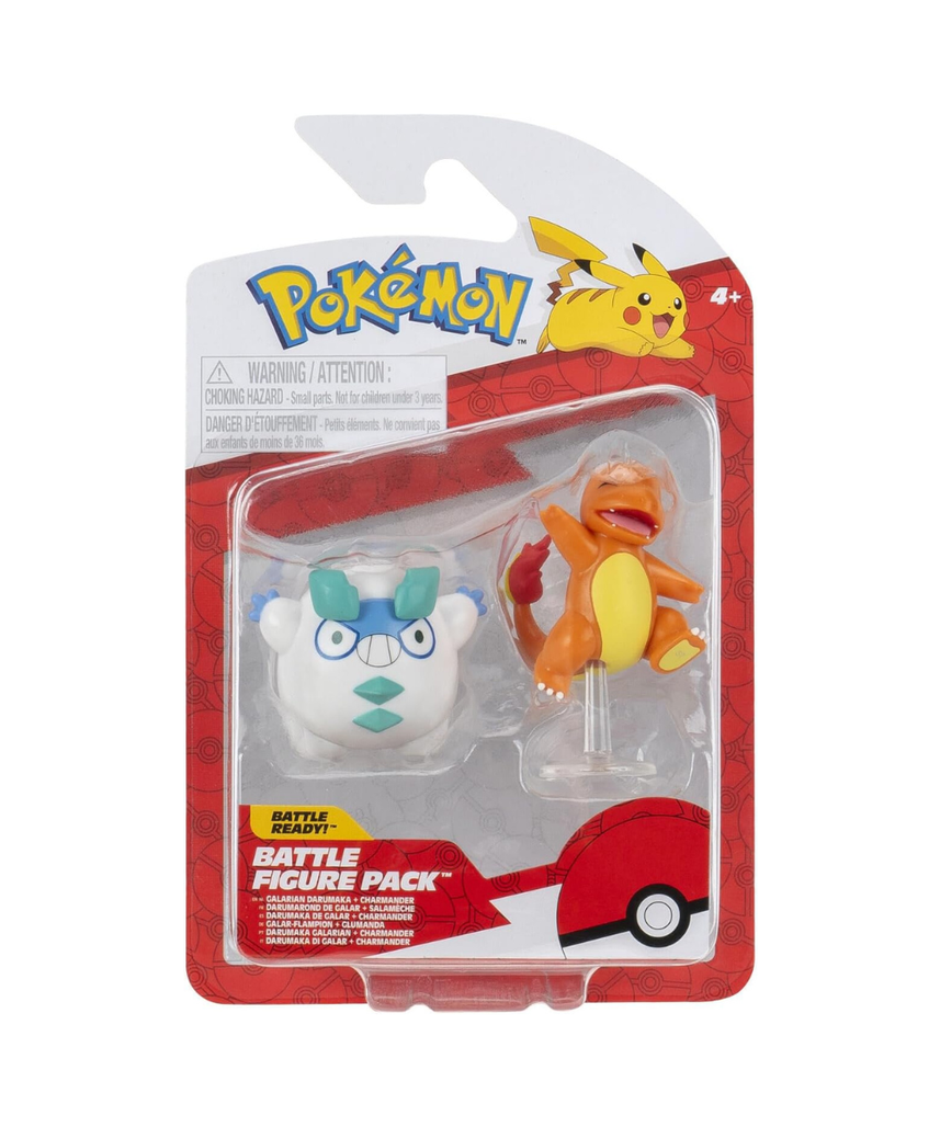 Pokemon Battle Figure Galarian Darumaka & Charmander, Official Detailed Action Figures, Play Figurines for Kids, Toy Gift