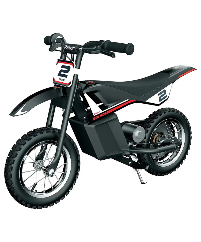 Razor MX125 Dirt Rocket Electric Dirt Bike for Kids Ages 7+, 100W High-Torque Motor, Rear-Wheel Drive, Speeds up to 8 MPH, 40 Min Run Time, Black