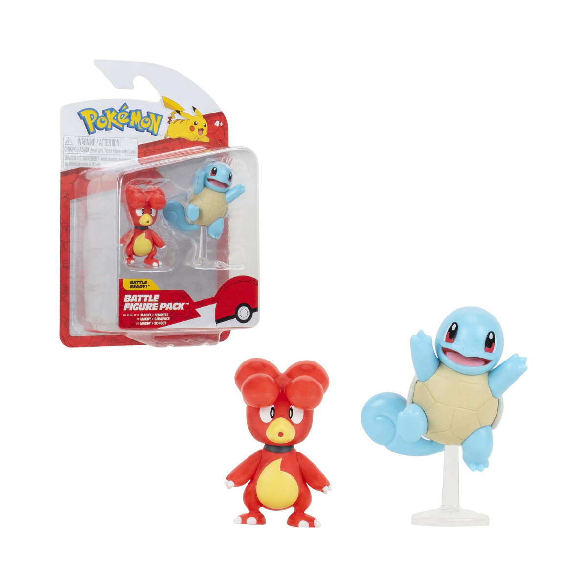 Pokemon Battle Figure Magby & Squirtle, Official Detailed Action Figures, Play Figurines for Kids, Toy Gift