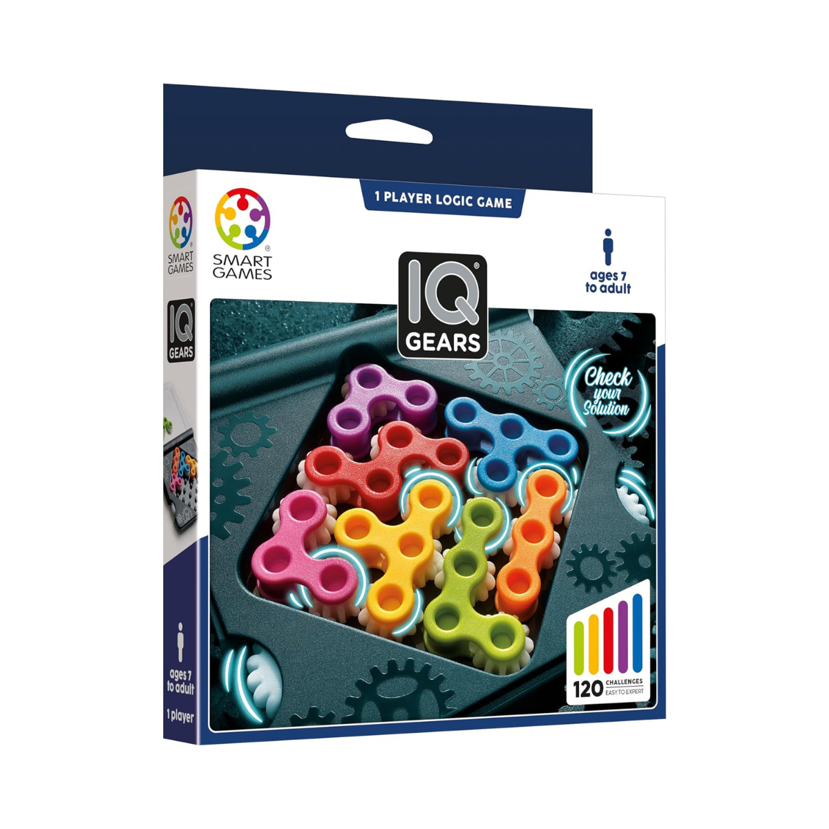 SmartGames IQ Gears, Fun IQ Brain Teaser Puzzle, Cognitive Development STEM Toy with 120+ Challenges, Travel Friendly Handheld Educational Matching Puzzle Game, Suitable for Children Above 7+