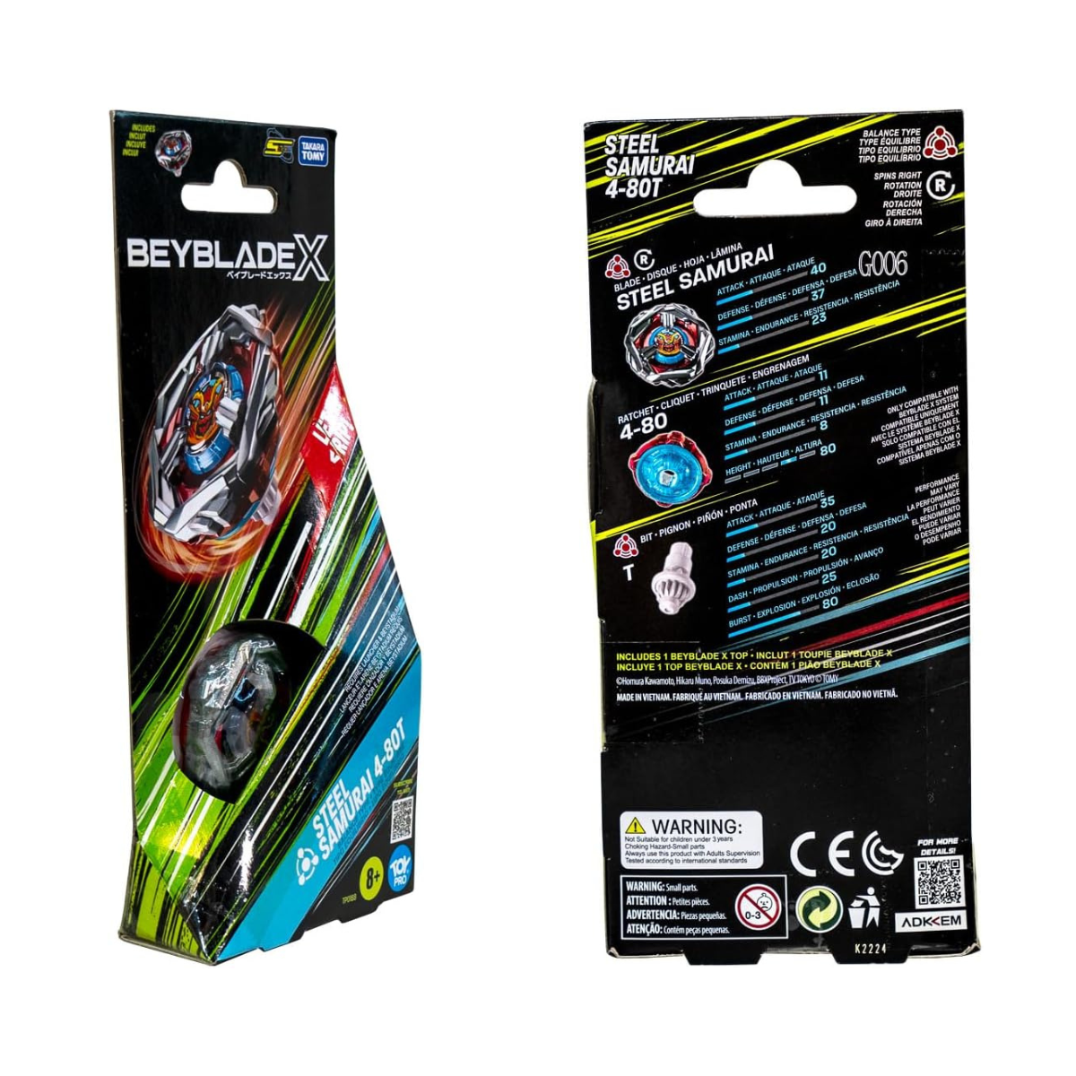 Takara Tomy Beyblade X Steel Samurai 4-80T Booster Pack Set, Balance Type Top with Customizable Parts, Bey Toy for 8+ Year Old Boys and Girls, Spinning Toys, Battle Tops