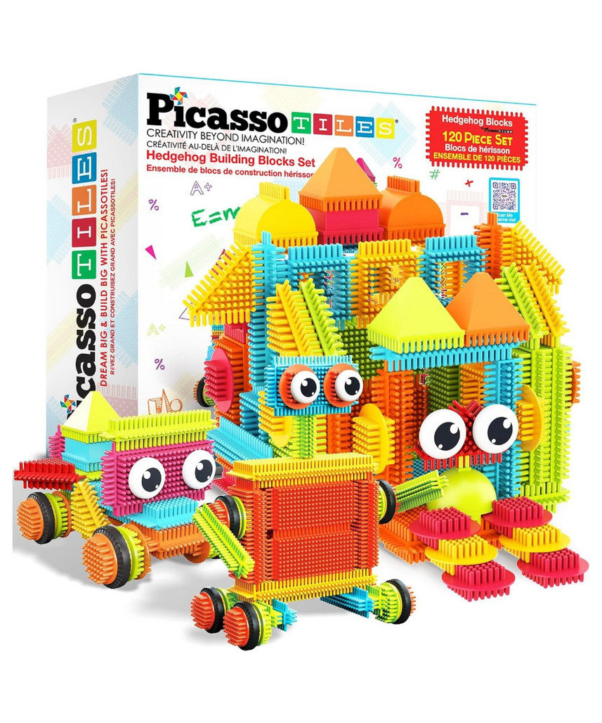 PicassoTiles 120pcs HedgehogTiles Building Block, Stacking Interlock Teeth Construction Sensory Gift STEM Toy for Kids Toddlers Age 3 + PTB120