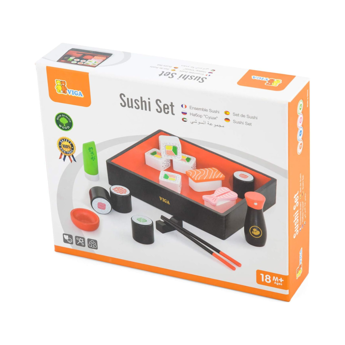VIGA Wooden Sushi Pretend Play Set, Educational Role-Play Toy for Kids, Ages 18+ Months