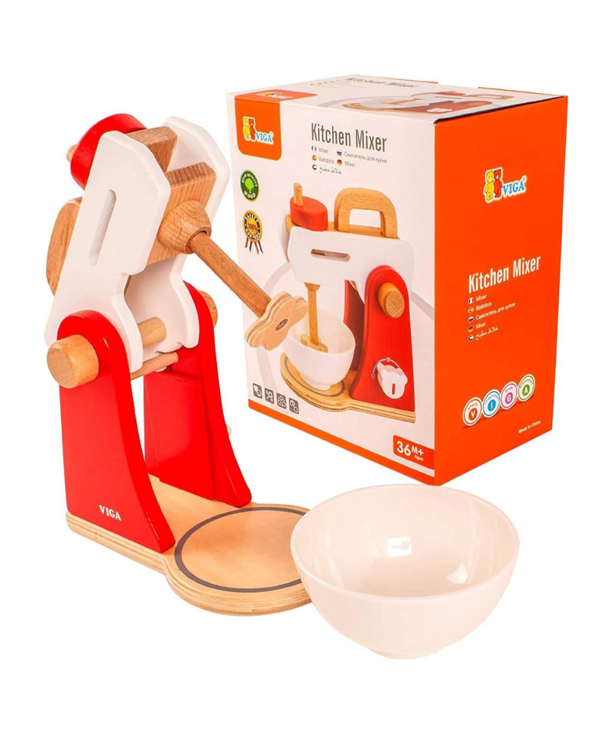 VIGA Wooden Kitchen Mixer Pretend Play Toy for Kids, Role-Play Cooking Fun, Ages 12+ Months