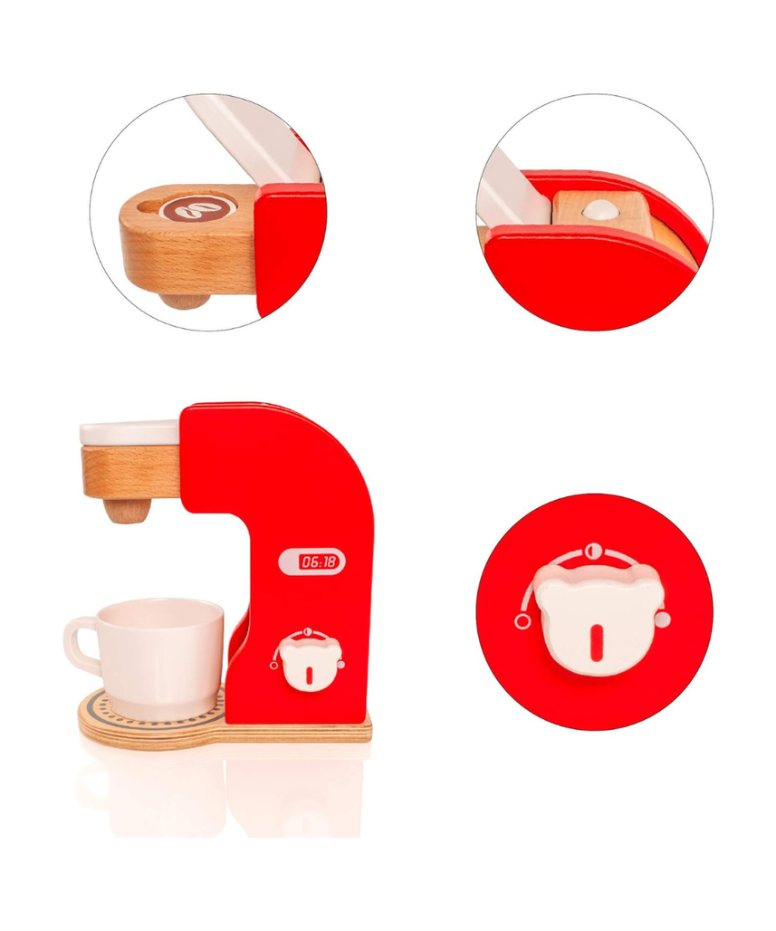 VIGA Pretend Play Wooden Coffee Maker for Toddlers, Role Play Educational Toy, Ages 3+