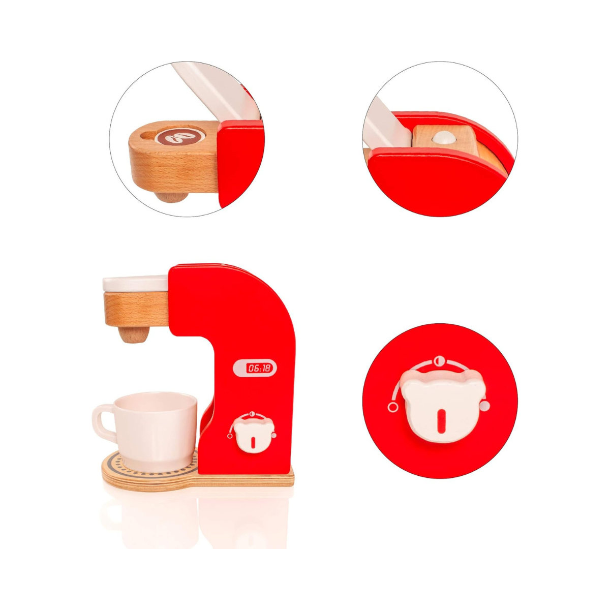 VIGA Pretend Play Wooden Coffee Maker for Toddlers, Role Play Educational Toy, Ages 3+