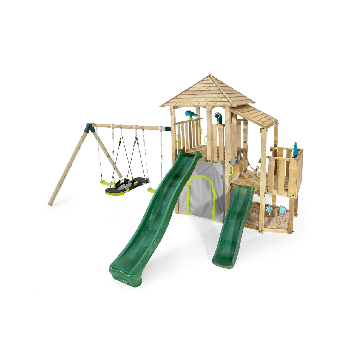 Plum® Bison Wooden Climbing Frame, FSC® Certified Garden Playcentre, Swings, Slides, Climbing Wall & Sand Pit, Outdoor Play Set, Ages 3+