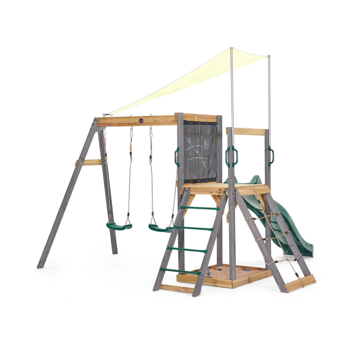 Plum® Siamang Wooden Playcentre, Swing and Slide Set, FSC® Certified Climbing Frame with Sandpit & Sunshade, Outdoor Play Set, Ages 3+