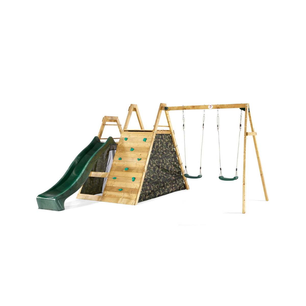 Plum Climbing Pyramid Wooden Playcentre, Slide and Double Swings, FSC® Timber Outdoor Climbing Frame, Backyard Adventure Play Set, Ages 3+