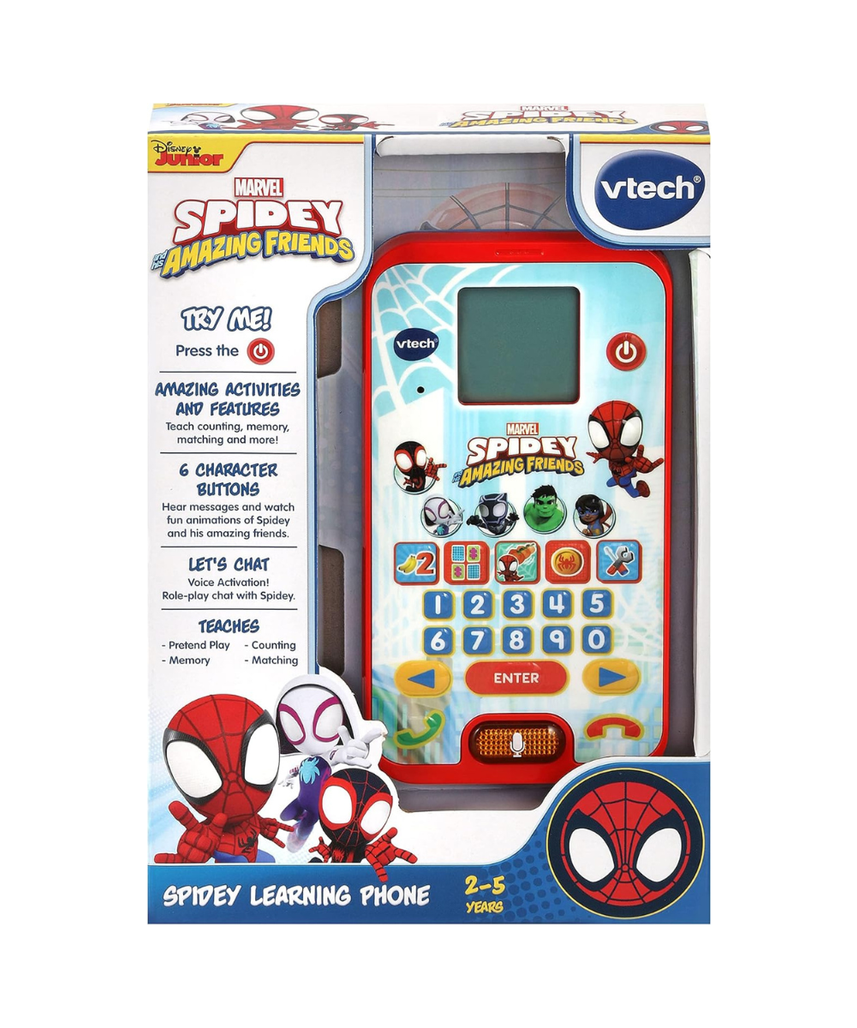 VTech, Spidey and His Super Friends Learning Phone, Multicolor, Voice-Activated Role Play, Educational Games, Interactive Learning Toy, Numbers, Counting, Memory, Matching Skills, for Children Ages 3-6