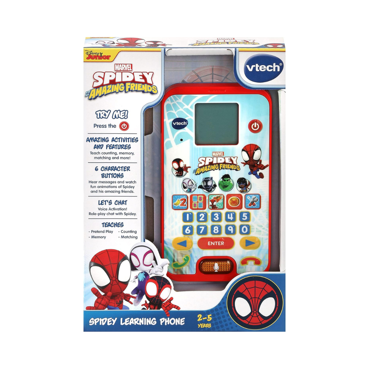 VTech, Spidey and His Super Friends Learning Phone, Multicolor, Voice-Activated Role Play, Educational Games, Interactive Learning Toy, Numbers, Counting, Memory, Matching Skills, for Children Ages 3-6