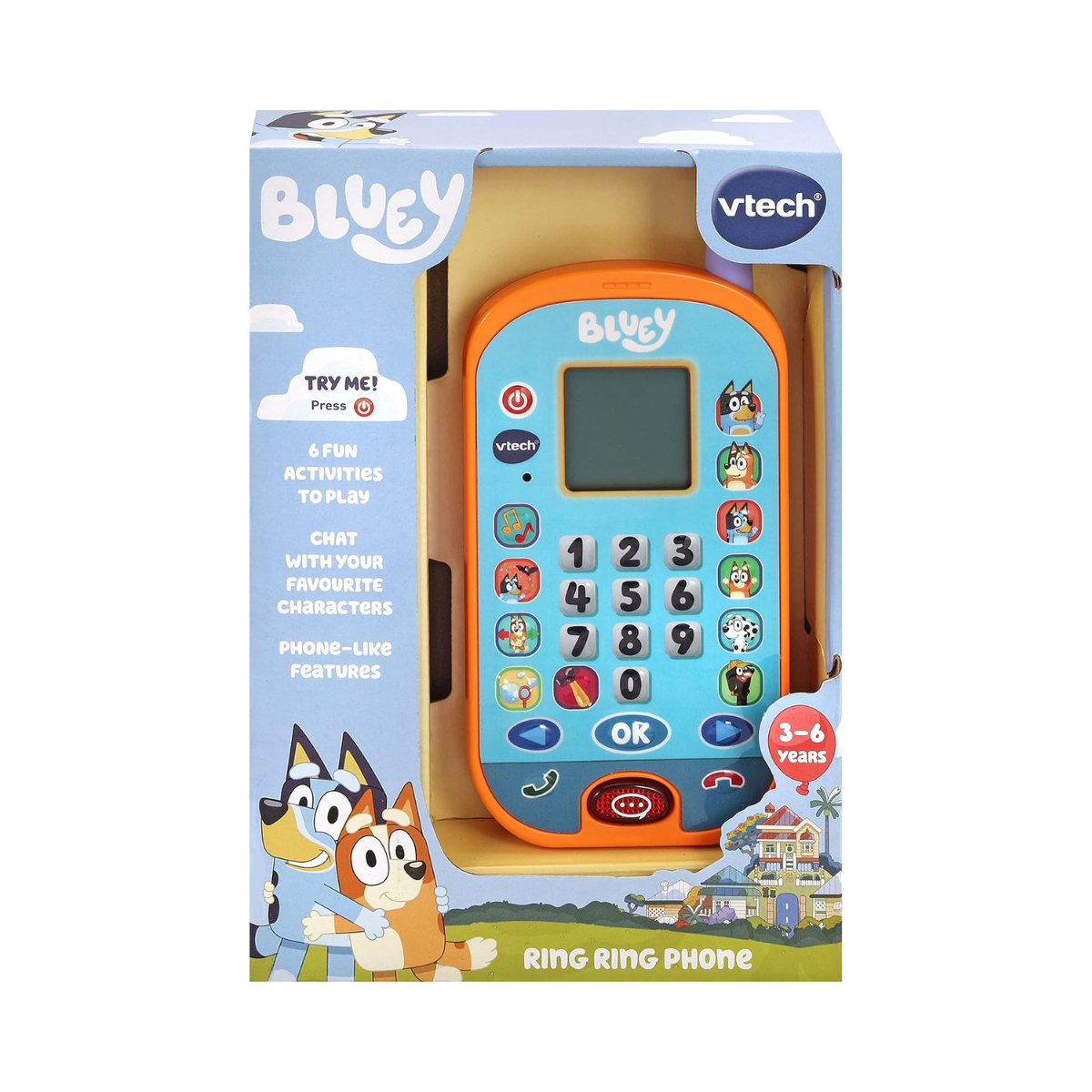 VTech Bluey Ring Ring Learning Phone Interactive Toy with Voice Activation, Games, Animations, Numbers and Educational Role Play, Motor Skill Development, Ideal Gift for Kids Ages 3-6, Multicolor