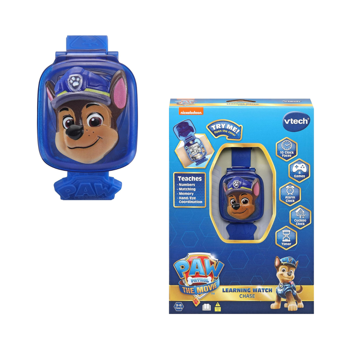 VTech Paw Patrol Movie Chase Learning Watch Interactive Kids Wristwatch with Alarm Timer Stopwatch 4 Learning Games Number Matching Memory Hand Eye Coordination Educational Toy for Children Ages 3-6, Multicolor