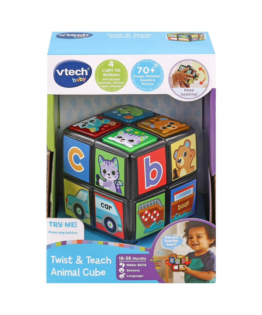 VTech Baby Twist & Teach Animal Cube Interactive Sensory Toy with Music Lights Colours Educational Learning Toy for Toddlers 18-36 Months Boys and Girls Includes Cube and Quick Start Guide Multicolor