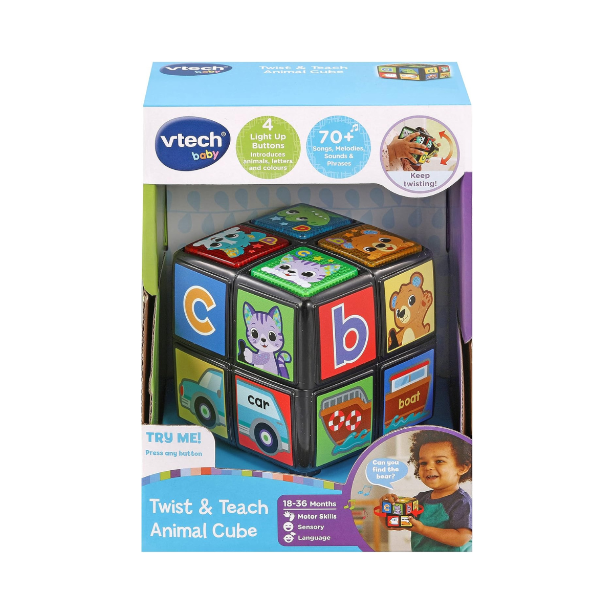 VTech Baby Twist & Teach Animal Cube Interactive Sensory Toy with Music Lights Colours Educational Learning Toy for Toddlers 18-36 Months Boys and Girls Includes Cube and Quick Start Guide Multicolor