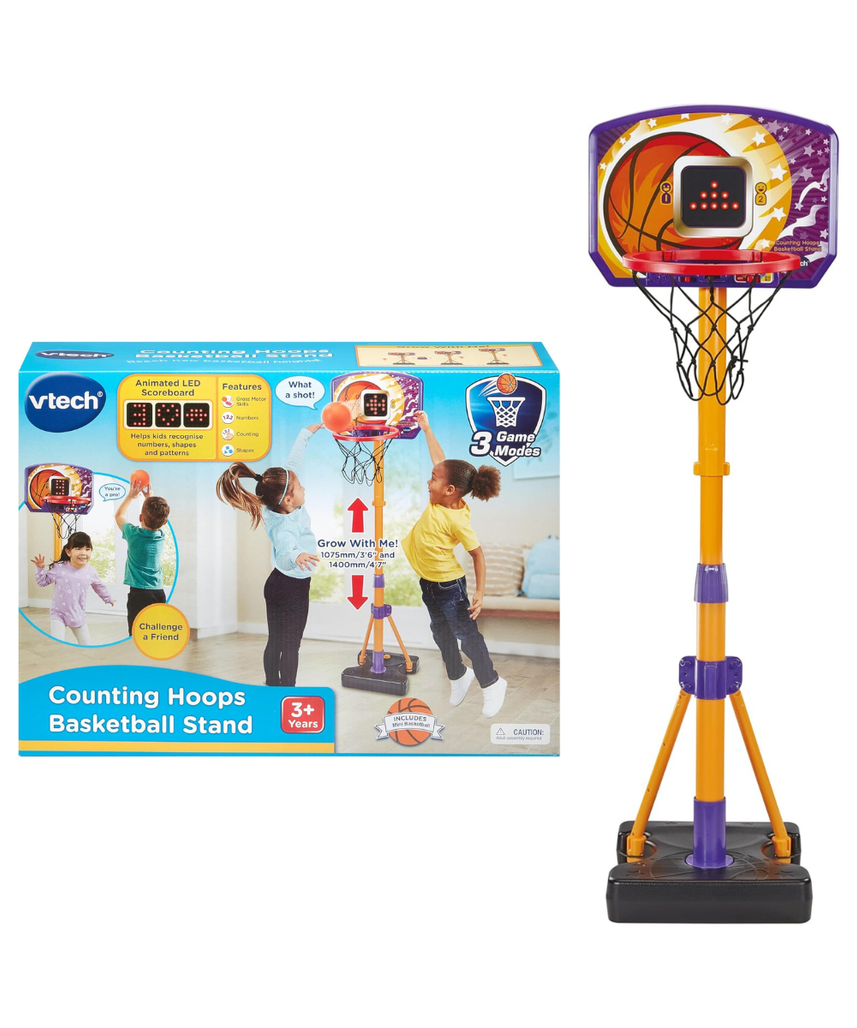 VTech Counting Hoops Basketball Stand – Adjustable Interactive Hoop with LED Screen & 3 Games, Toddler Toy for Ages 3+