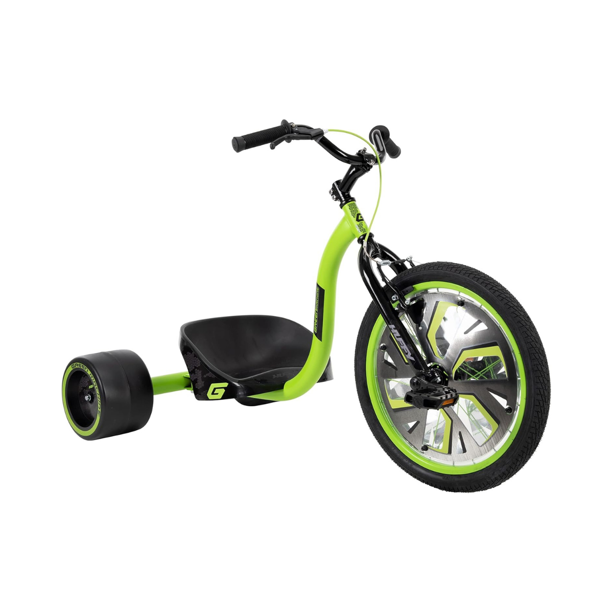 Huffy Green Machine Slider Drift Trike, 20 Inch Pedal Powered Ride On with Oversized Slick Wheels and Hand Brake, Outdoor Spin and Drift Trike for Kids 4Y+