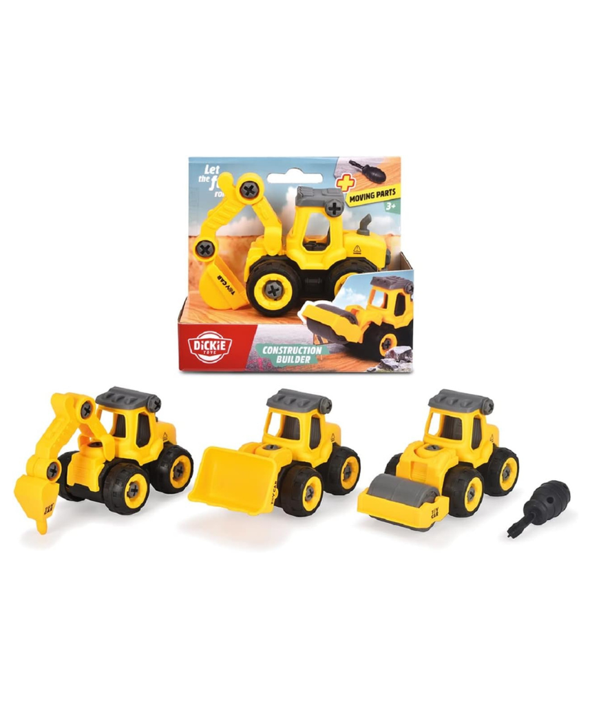 Dickie Toys Construction Builder Vehicle, Build-It Construction Truck with Screwdriver, 12 cm Toy Vehicle, 4 Assorted Models, Random Selection, Kids Construction Toy, Ages 3+