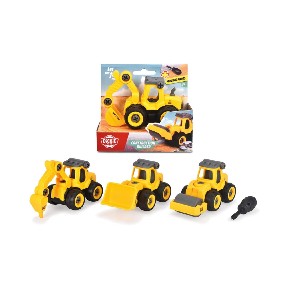 Dickie Toys Construction Builder Vehicle, Build-It Construction Truck with Screwdriver, 12 cm Toy Vehicle, 4 Assorted Models, Random Selection, Kids Construction Toy, Ages 3+