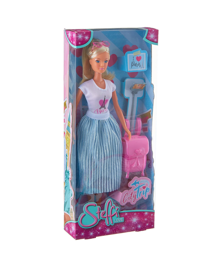 Simba Steffi Love City Trip Doll, 29 cm, Fashion Outfit with Selfie Stick & Backpack, Ages 3+