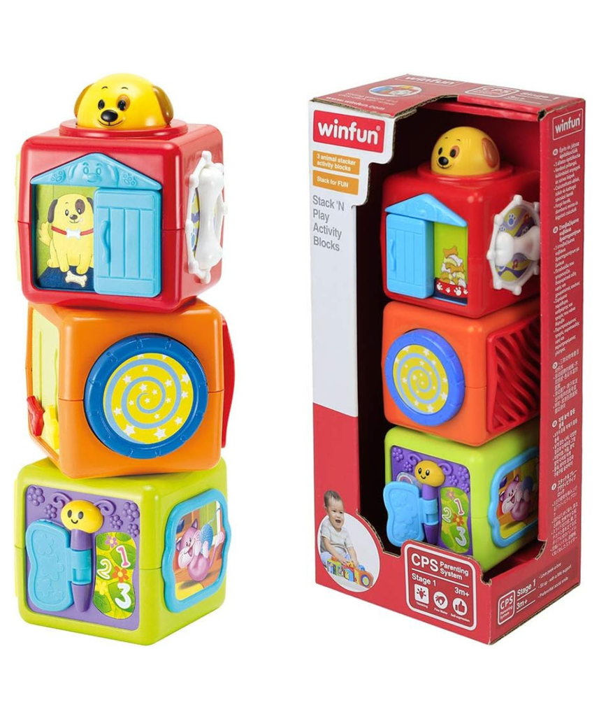 Winfun Stack ‘N Play Activity Blocks, Animal Stacking Sensory Toys for Babies, Motor Skill & Tactile Learning Toy Set, 3 Months+