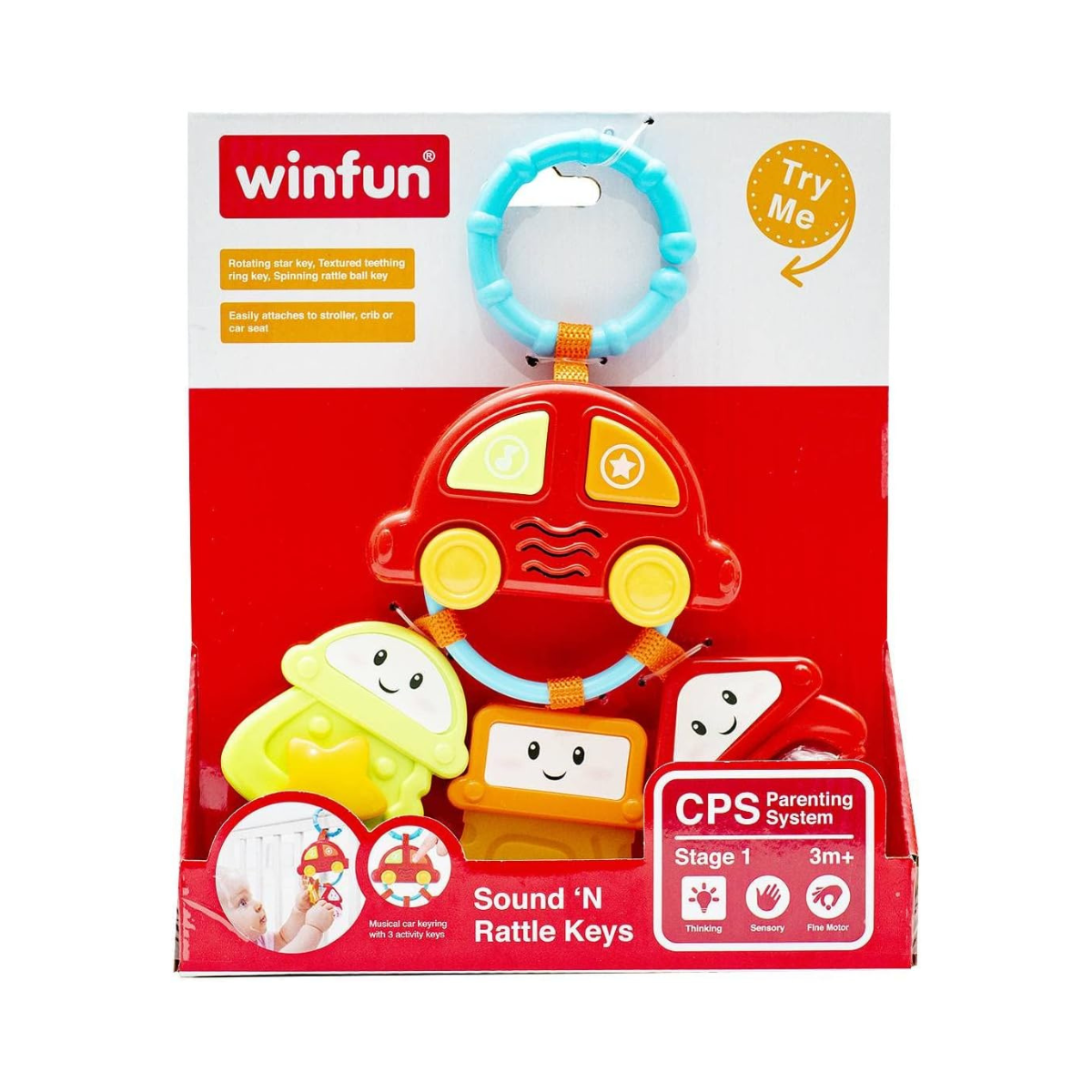 Winfun Sound ’N Rattle Keys – Light-Up Musical Baby Keyring with Mirror, Beads & Rotating Star, Sensory Toy for Infants 3 Months+