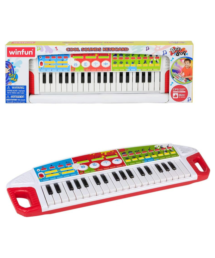 Winfun Cool Sounds Keyboard, 37-Key Kids Piano with Lights, Drum Pad, Instrument Sounds & Rhythm Effects, Educational Musical Keyboard for Kids 3+ Years