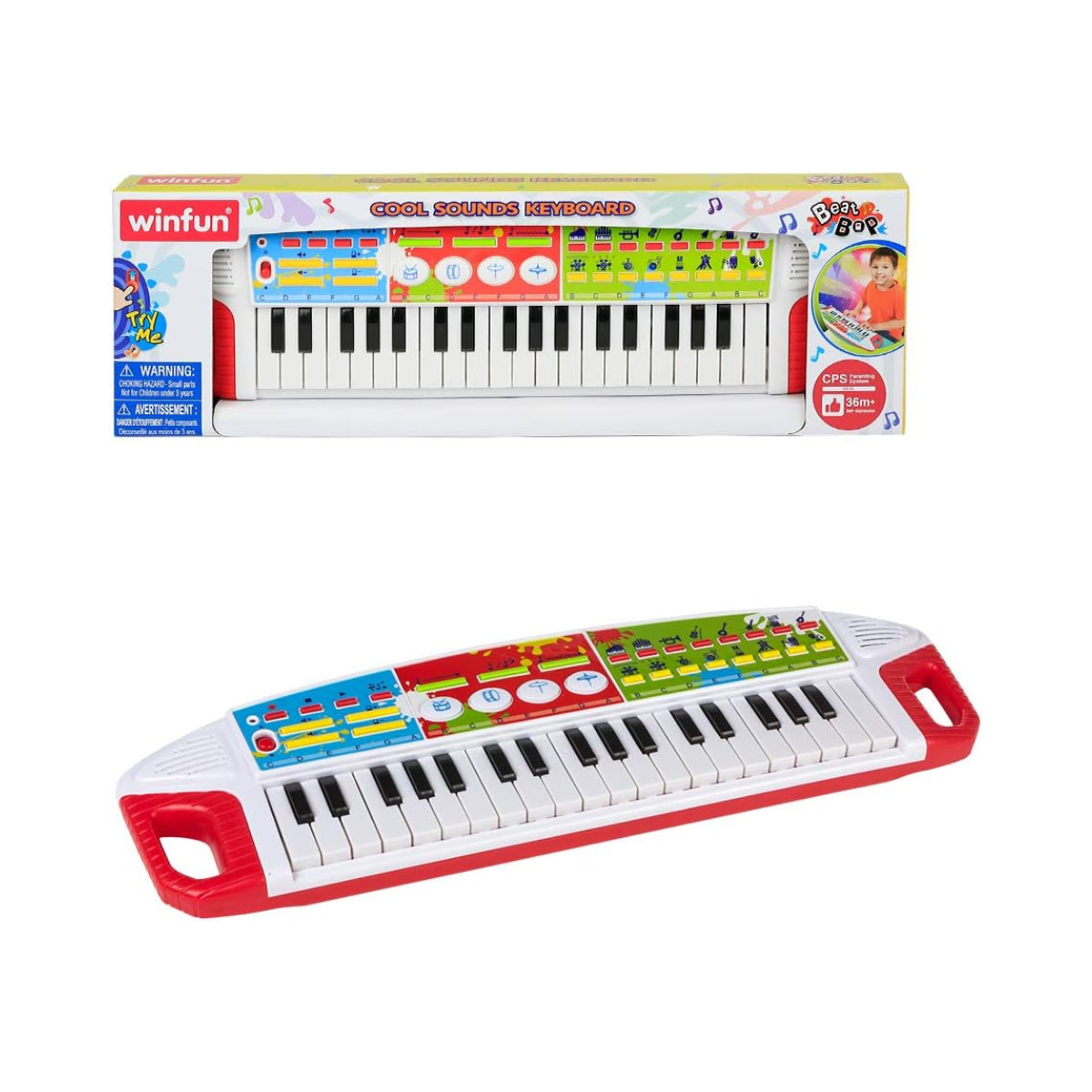 Winfun Cool Sounds Keyboard, 37-Key Kids Piano with Lights, Drum Pad, Instrument Sounds & Rhythm Effects, Educational Musical Keyboard for Kids 3+ Years