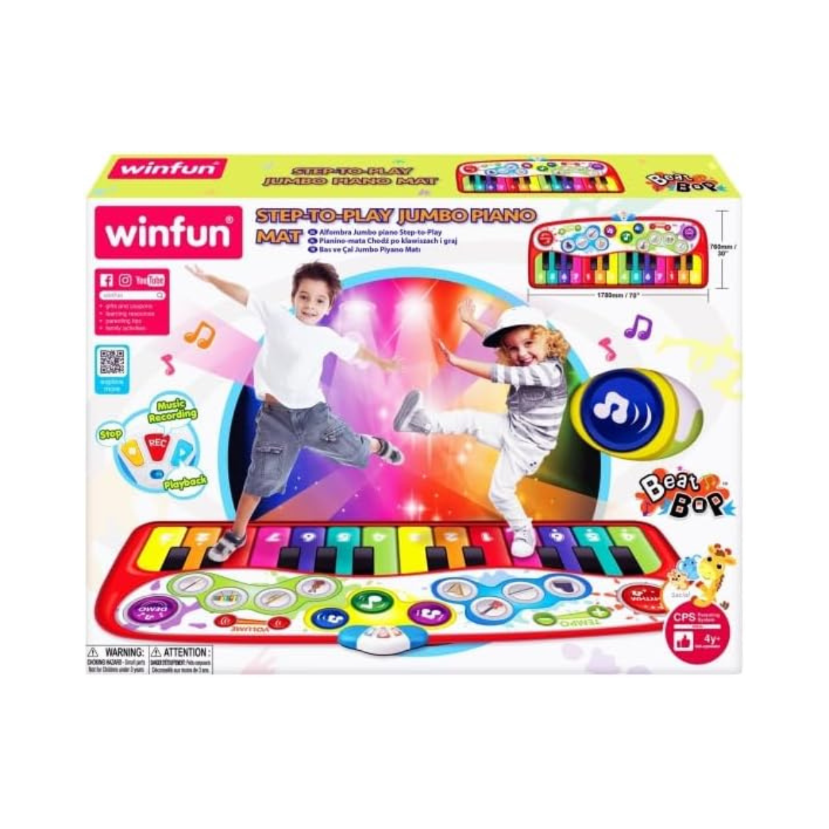 Winfun Beats Jumbo Piano Mat, Giant Musical Dance Floor Mat with Lights & Sounds, Interactive Step-to-Play Keyboard Toy for Toddlers 12M+
