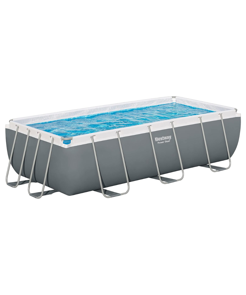 Bestway Rectangular Pool Set 13'3" x 6'7" x 39.5" (4.04m x 2.01m x 1m) – Heavy-Duty Family Swimming Pool, Grey, Ages 18+