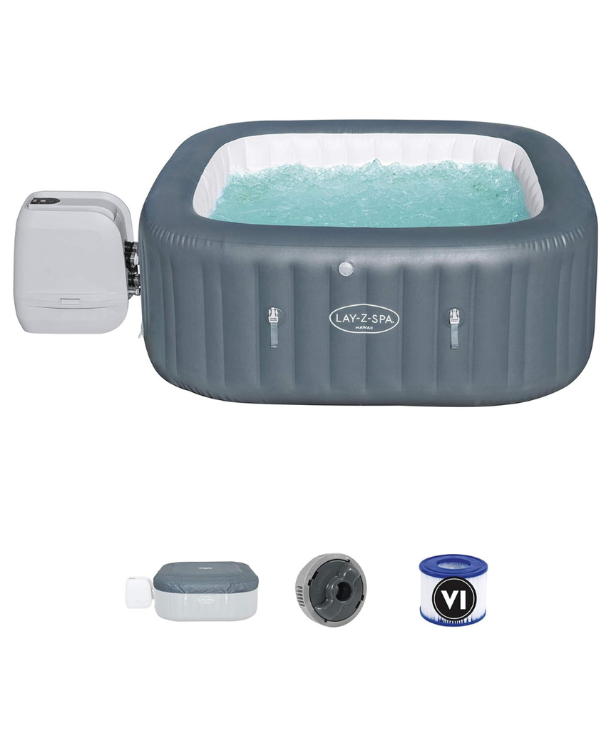 Bestway Lay-Z-Spa Hawaii HydroJet Pro Inflatable Spa 71" x 71" x 28" (1.80m x 1.80m x 71cm), 6-Person Square Hot Tub with HydroJet™ & AirJet™, Freeze Shield™ – Ages 18+