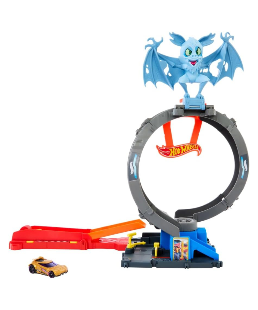 Hot Wheels City Bat Loop Attack Playset with Rotating Tire Loop, Adjustable Launcher & 1:64 Scale Toy Car, Connectable Track Set for Kids 4+