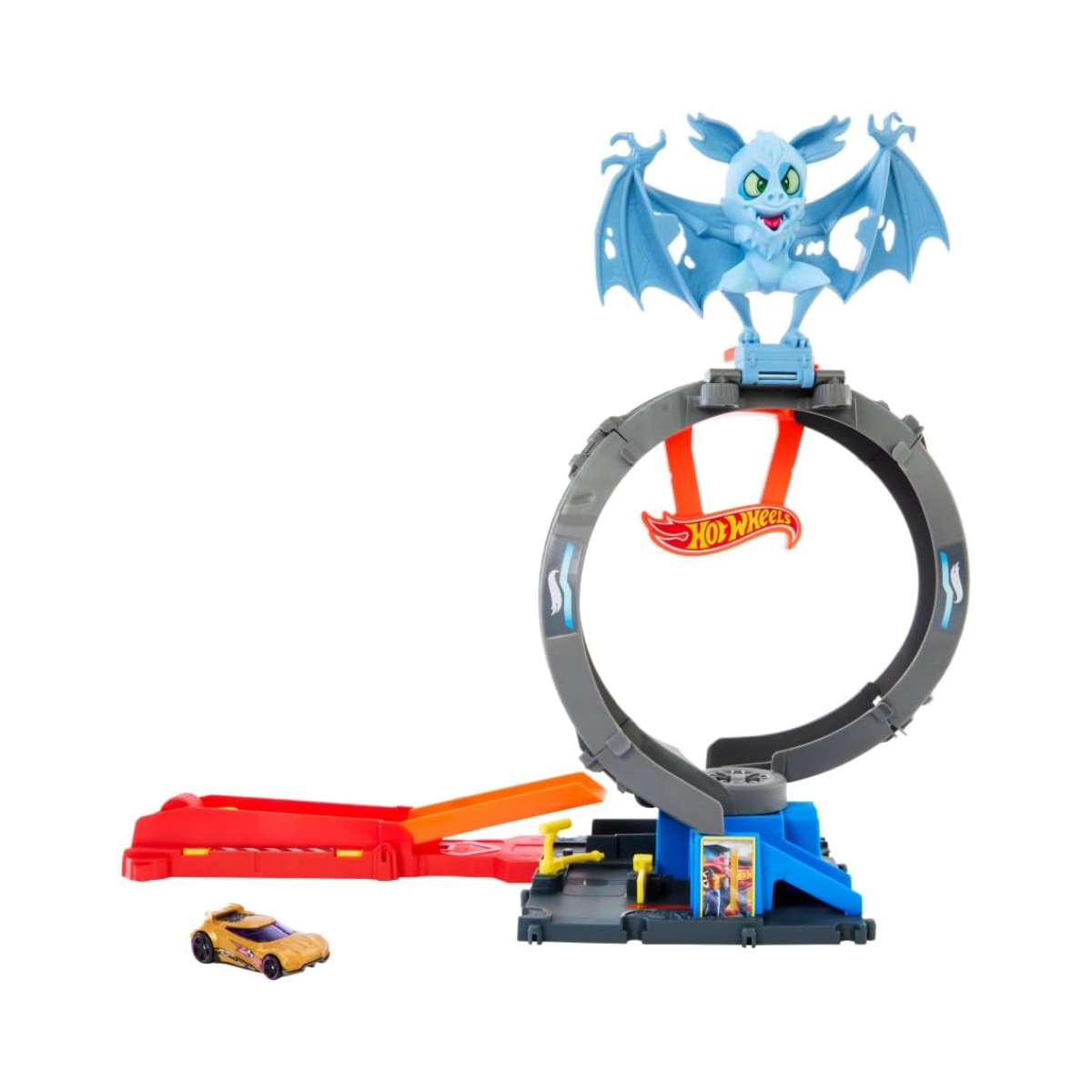 Hot Wheels City Bat Loop Attack Playset with Rotating Tire Loop, Adjustable Launcher & 1:64 Scale Toy Car, Connectable Track Set for Kids 4+