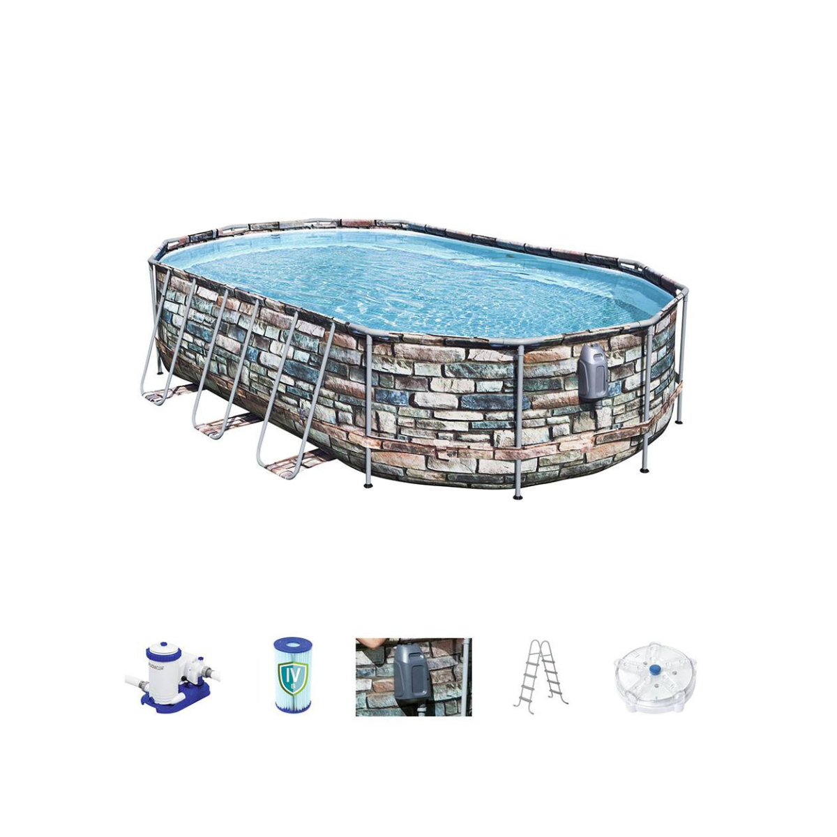 Bestway Powersteel Graph Frame Above-Ground Swimming Pool Set 6.10m x 3.66m x 1.22m – Adult 14+
