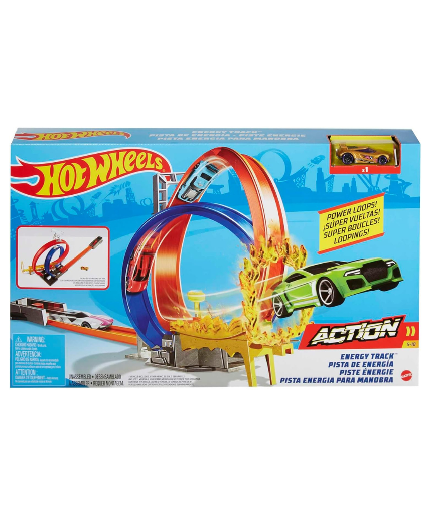 Hot Wheels Energy Track Set with Double Loop, Ring of Fire & 1 Vehicle – 5+ Years