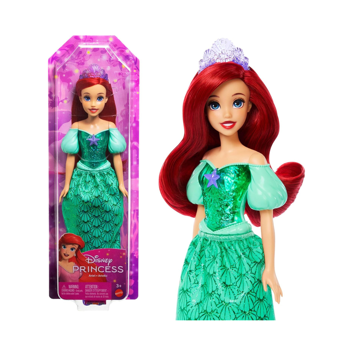 Disney Princess Ariel Doll, Posable Fashion Doll with Long Hair, Removable Skirt, Tiara and Shoes, Kids 3+